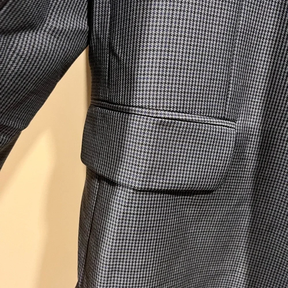 Nautica Wool 3 Button‎ Gray Blue Black Houndstooth Sport Coat Jacket Blazer 42R